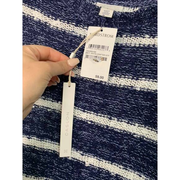 C.A.S.L.O.N Navy White Crafter Stripe Crochet Knit Sweater Size Small NEW $60 - Picture 3 of 5
